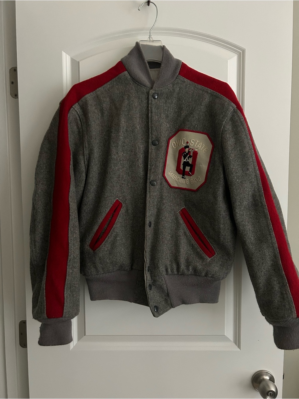 VTG Wool Blend Ohio State Gray & Red Varsity Jacket - Marching Band Letterman